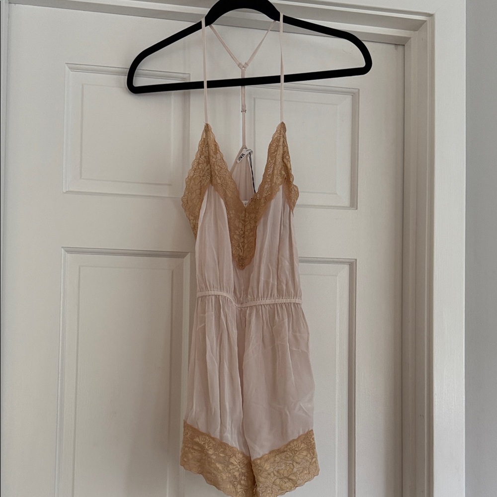 Zara Cream and Gold Lace Chemise